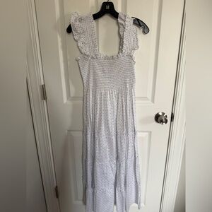 Hill House White and Blue Polka Dot Dress